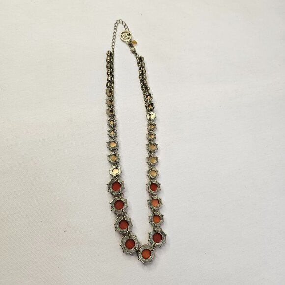 EL Erica Lyons Gold Tone Metal Animal Print Dark Red Beads Necklace Adjustable - Picture 7 of 8